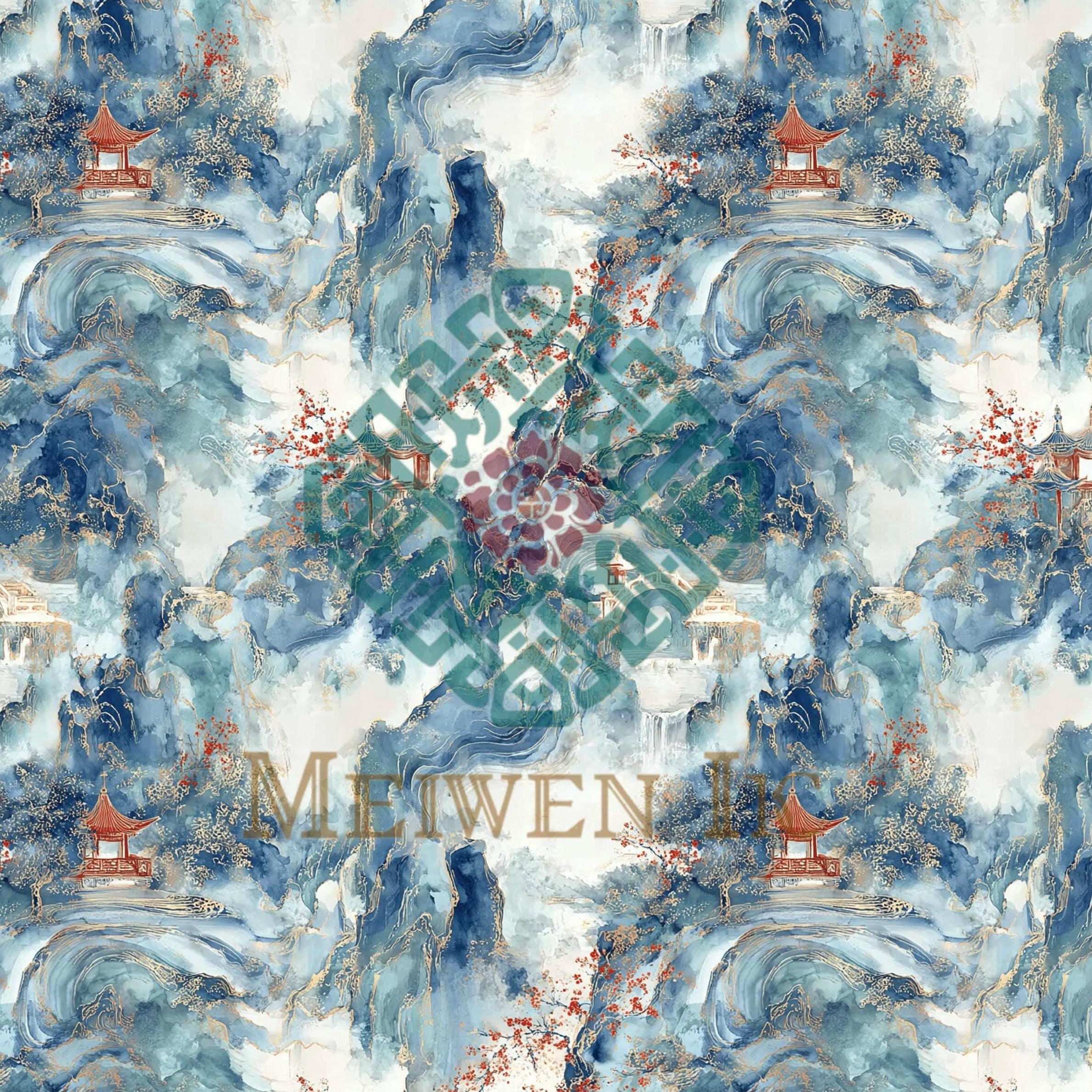 Asian Style Seamless Pattern: Light Background Digital Paper (JPG, PNG ...