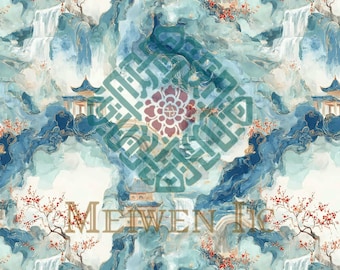 Asian Style Seamless Pattern: Light Background Fabric Print (JPG, PNG Digital Download)