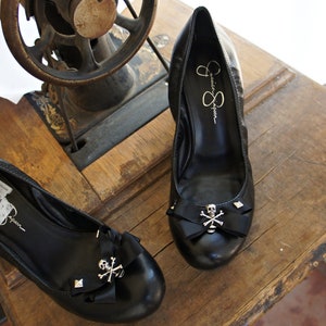 Olivia Paige - Black  satin Bows pyramids  Sugar skull shoe Clips