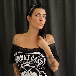 Johnny Cash Band Tee: Upcycled Lace-Up Concert Shirt