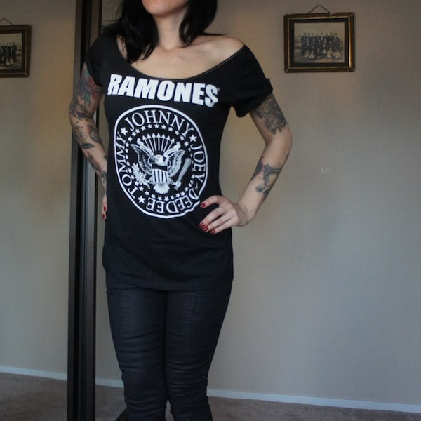 Olivia Paige -Diy shirt Ramones  top with lacing shoulder off