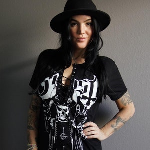 Ghost  concert Music festival band crew Tee Shirt, T-Shirt, Lace Up Band Tee
