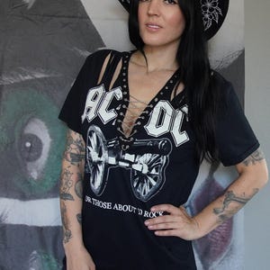 AC/DC Lace-up Band Tee: Acid Wash Concert Shirt - Etsy