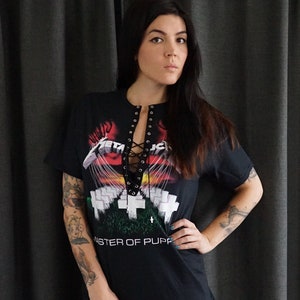Metallica Master of puppets concert Music festival band crew Tee Shirt, T-Shirt , Lace Up Band Tee