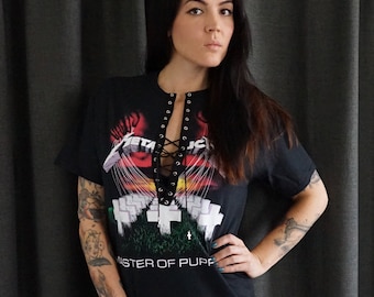 Metallica Master of Puppets Lace-Up Band Tee - Upcycled Concert Shirt