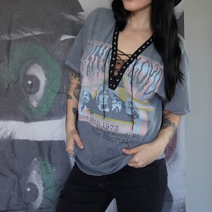 Pink Floyd Lace-Up Band Tee: Reworked Concert T-Shirt