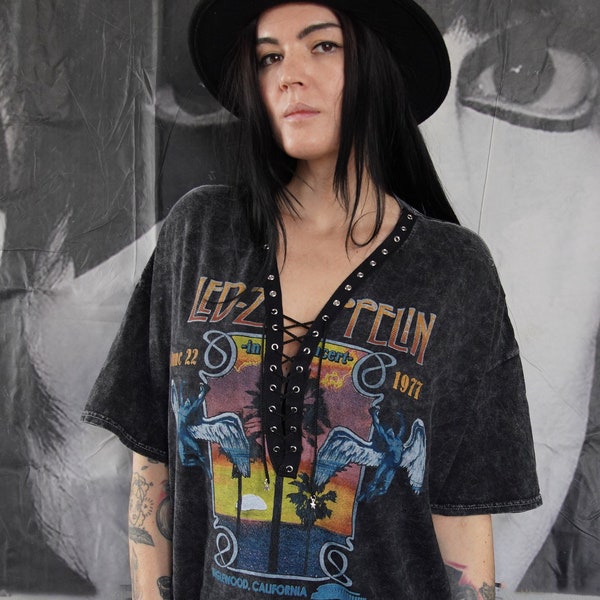Olivia Paige -Diy shirt Led Zeppelin  lace up concert band top shirt