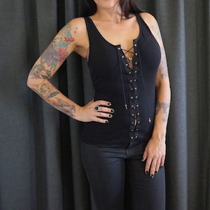 Olivia Paige Clothing -Front Eyelet  lace up tank top goth gothic