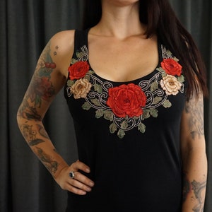 Olivia Paige Clothing -Embroidery tattoo rose roses tank top