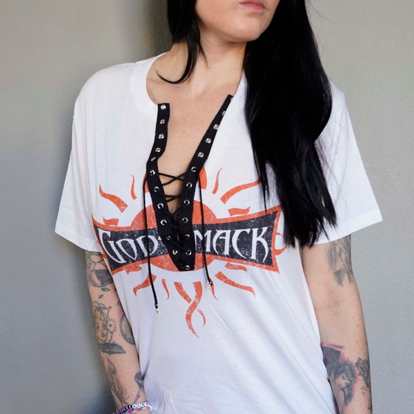 Olivia Paige -Diy shirt GodSmack Top with lacing lace up shirt Band Tee Band Top