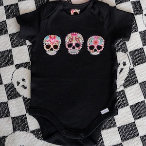 Sugar Skull Baby Bodysuit: Rockabilly Punk Outfit with Hair Bow