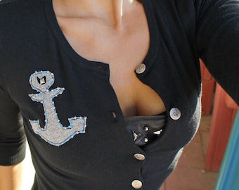 Olivia Paige - Pin up Tattoo rockabilly Anchor cardigan with vintage anchor buttons