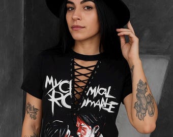 My Chemical Romance Lace-Up Band Tee: Upcycled Concert Shirt