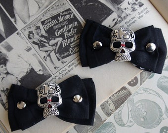 Olivia Paige - Black  Bow Sugar skull shoe Clips with studs