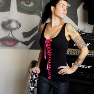 Lace-Up Corset Tank Top: Punk Rock Satin Ribbon Lacing