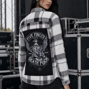 Rock and Roll  Plaid Button up Flannel shirt Five finger dead punch Top shirt