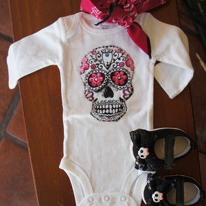 Olivia Paige Little punk rock tattoo Outfit Sugar skull bodysuit with shoes flats and bandana image 1