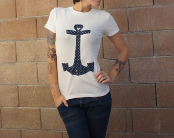 Olivia Paige -Pin Up Anchor Navy polka dot design  Sailor  rockabilly shirt studded
