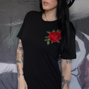 Olivia Paige -Embroidery Appliqué tattoo rose roses shirt top  Pin up rockabilly Mom shirt