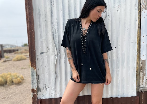 Lace-Up Black Concert Tee - Olivia Paige - Music Festival Shirt