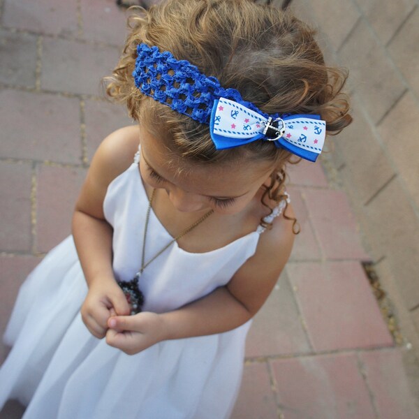 Olivia Paige -Pin up baby girl Sailor Navy ANchor  bow infant/HEADBAND