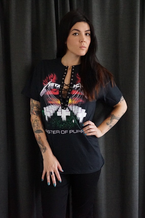 Metallica Master of Puppets Lace-Up Band Tee - Upcycled Concert Shirt