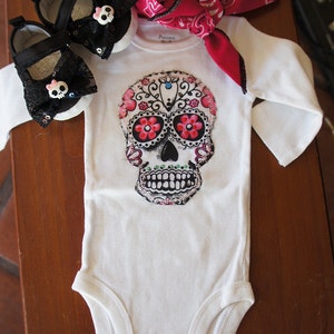 Olivia Paige Little punk rock tattoo Outfit Sugar skull bodysuit with shoes flats and bandana image 4