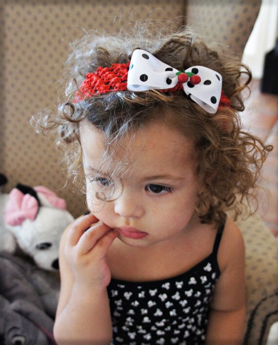 BLACK /& WHITE Stampa A Pois Rockabilly PIN UP Capelli Arco Clip con ciliegia
