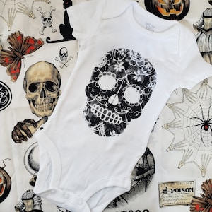 Olivia Paige - Sugar skull Halloween Little punk rock rock &#39;n&#39; roll   metal Rockabilly  bodysuit gift baby shower Rockstar
