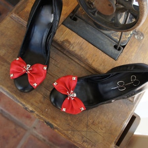 Olivia Paige Red satin Bow Sugar skull shoe Clips image 3