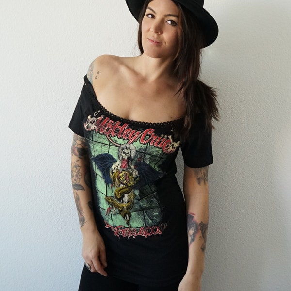 Olivia Paige -Diy top  shirt Motley Crue concert band shirt with scoop neck