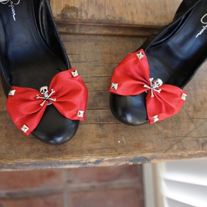 Olivia Paige Red satin Bow Sugar skull shoe Clips image 2