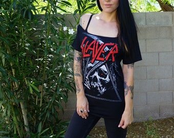 Olivia Paige -Diy top  shirt SLAYER concert band with lace up