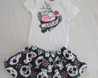 Olivia Paige - Little sugar skulls Pin up swallows rockabilly punk rock outfit/ bodysuit with skirt  all sizes available
