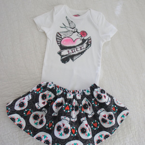 Olivia Paige - Little sugar skulls Pin up swallows rockabilly punk rock outfit/ bodysuit with skirt  all sizes available