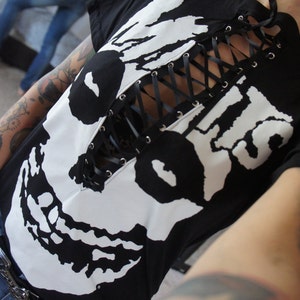 Handmade Misfits Lace-Up Band Tee: Upcycled Gothic Top