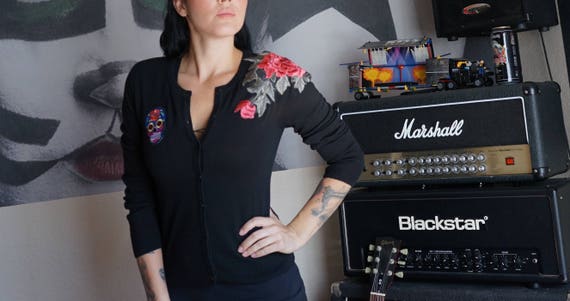 Olivia Paige Azúcar Negro Cráneo Bordado Tatuaje Rosas Pin Etsy