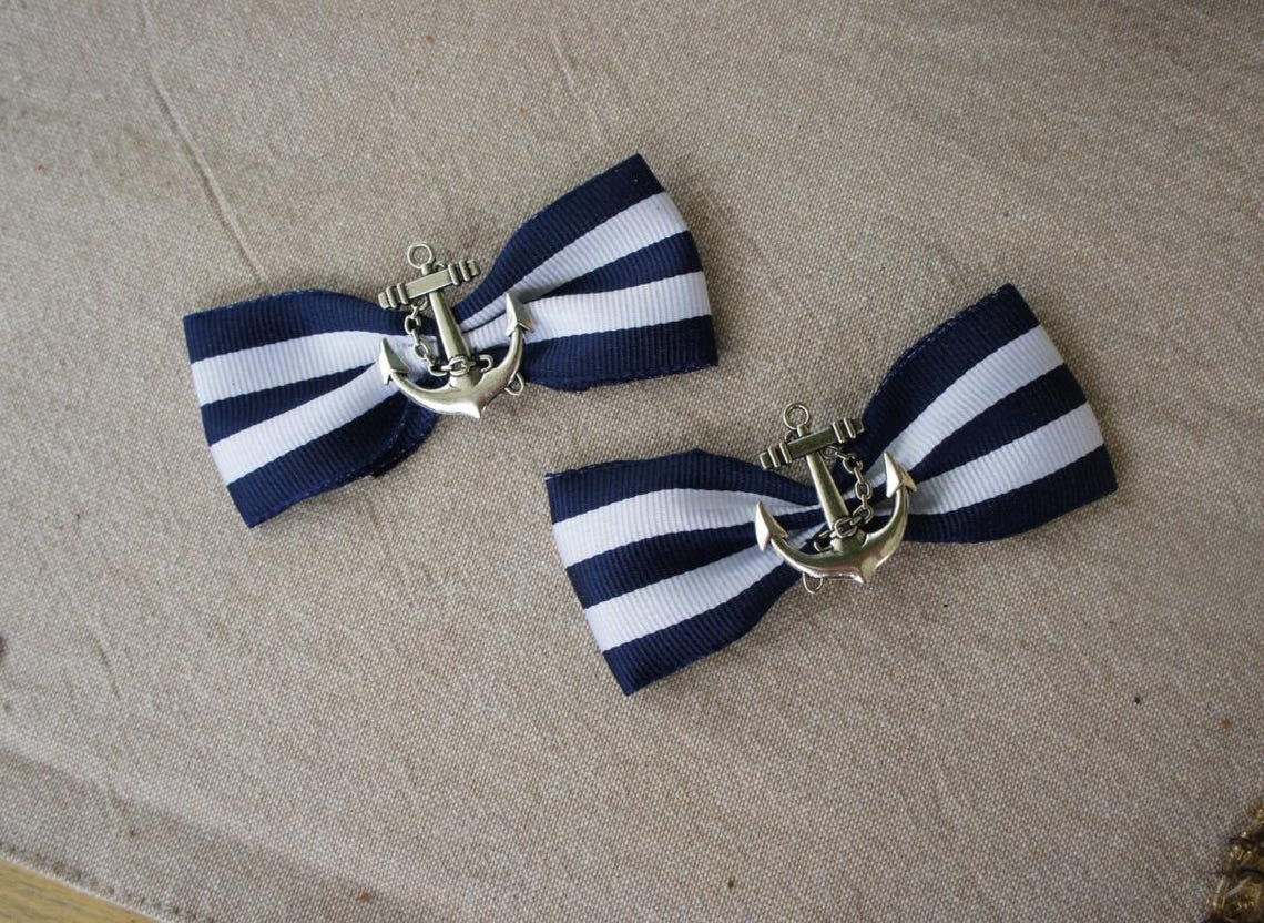 Olivia Paige - Rockabilly Navy Anchor Stripes Bows Shoe Clips Pin Up - Etsy