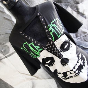 Olivia Paige -Diy Gothic steampunk eyelet tape  shirt  Skull skeleton The Misfits top with lace up