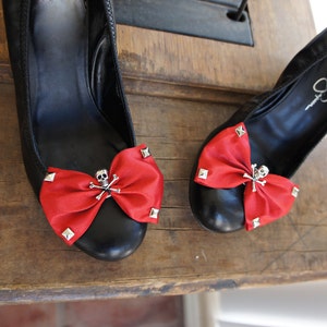 Olivia Paige Red satin Bow Sugar skull shoe Clips image 1