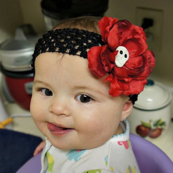 Olivia Paige -Rose sugar skull baby flower infant/HEADBAND