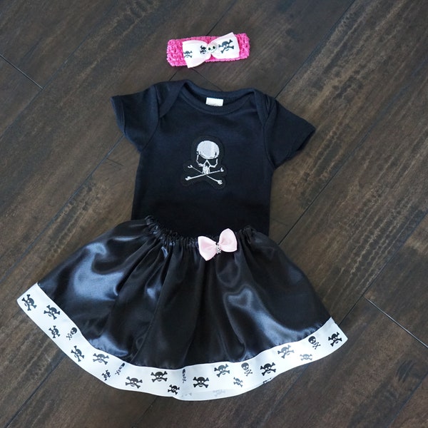 Olivia Paige - Little sugar skull rockabilly punk rock outfit/ bodysuit  Tattoo with headband and skirt