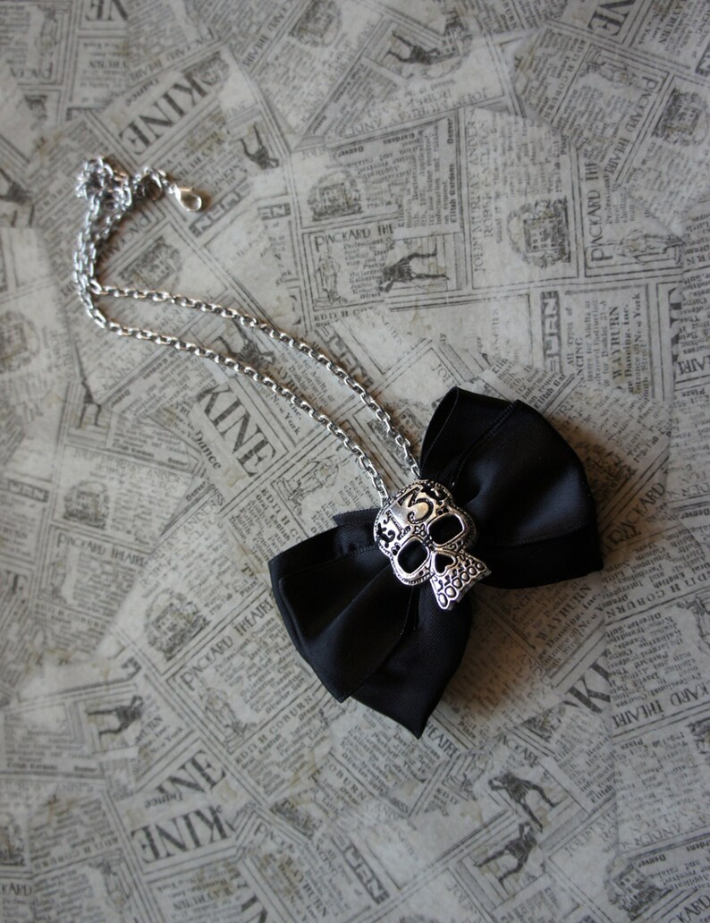 Olivia Paige Sugar Skull Satin Bow 13 Necklace Pin up Rockabilly - Etsy