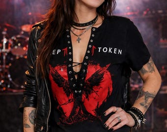 Sleep Token T-shirt met veterband: geüpcycled concertshirt