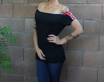 Olivia Paige -Original Shirt  shoulders off lace punk rock rockabilly Top size M/L