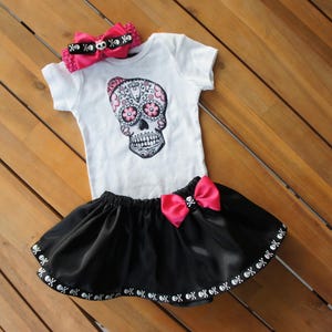 Olivia Paige Little sugar skull rockabilly punk rock outfit/ bodysuit with skirt headband Halloween image 1