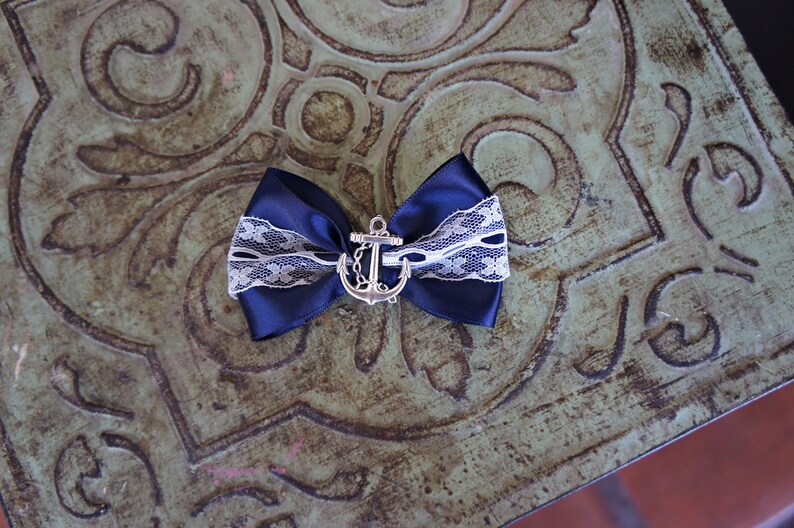 Olivia Paige - Rockabilly Anchor Navy Sailor Lace Bow Pin up Hair Clip ...