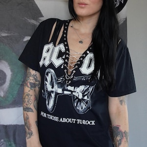 AC/DC Concert Music Festival Band Crew Tee Shirt, T-shirt, Lace up Band ...