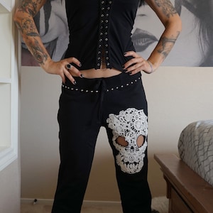 Olivia Paige - Lace Sugar skull studded pants punk rock with pyramids