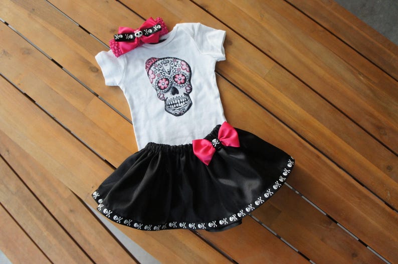 Olivia Paige Little sugar skull rockabilly punk rock outfit/ bodysuit with skirt headband Halloween image 2